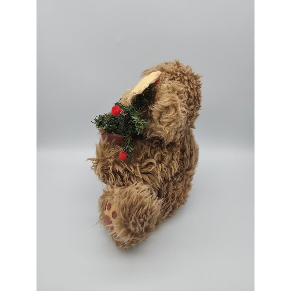 Holiday Stuffed Teddy Bear Holding Christmas Tree in Terracotta Pot Fluffy Bear - Picture 2 of 12